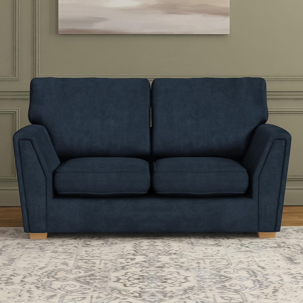 Wendleberry 2 Seater Royal Blue Plush Velvet Fixed Back Sofa | Wilko