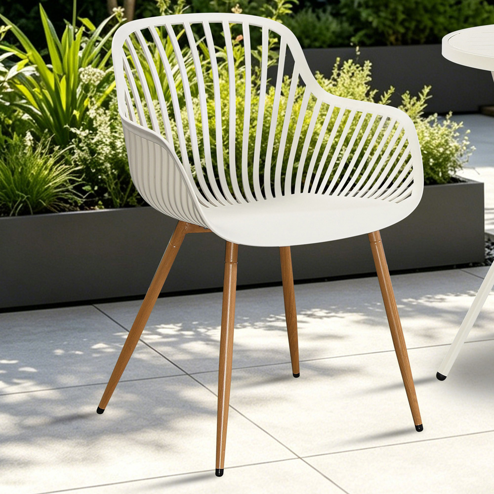 Core Products Set of 2 White Sunray Design Wood Effect Legs Garden Bistro Armchair Image 4