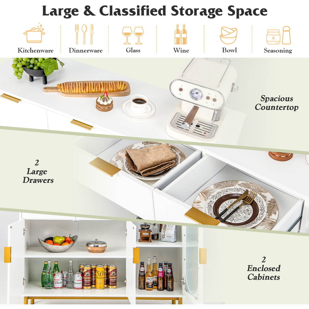 Costway 2 Drawer and 2 Cabinet White Kitchen Storage Cabinet Image 6