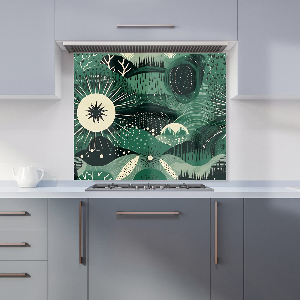 Warren Reed Designer Green Abstract Moon Glass Kitchen Splashback 75 x 90cm Image 1