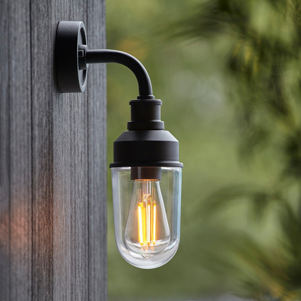 Merano Monza Matt Black Clear Glass Outdoor Wall Lantern Image 2