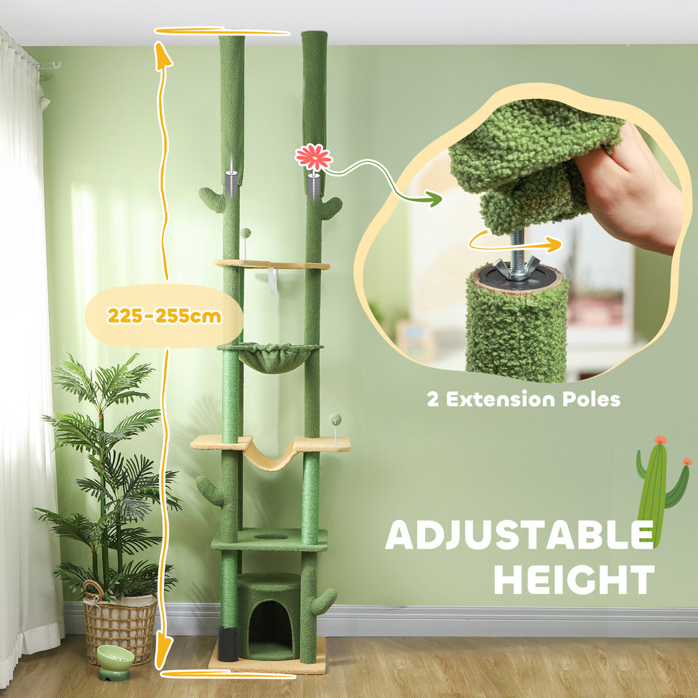 PawHut Green Floor To Ceiling Cat Tree 255cm Image 7