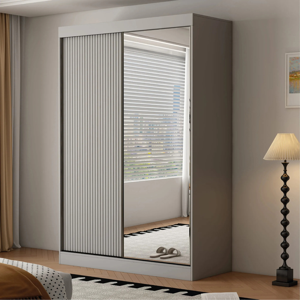 ARTESA Berlin 2 Door Grey Mirrored Sliding Wardrobe 150cm Image 1