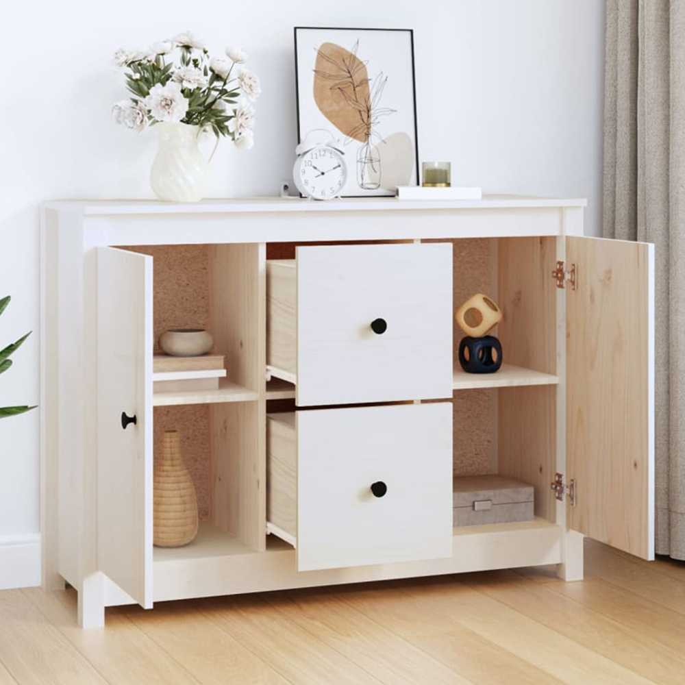 vidaXL 2 Door 2 Drawer White Solid Pine Wood Sideboard Image 1