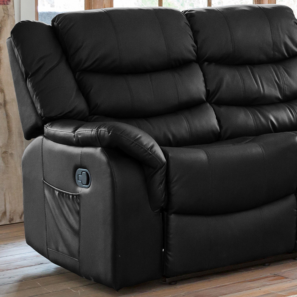 Almeira 2 Seater Black Bonded Leather Massage and Heat Manual Recliner Sofa Image 2