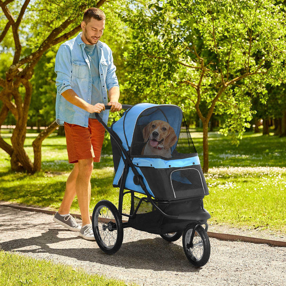 PawHut 3 Wheel Foldable Pet Stroller Blue Image 2