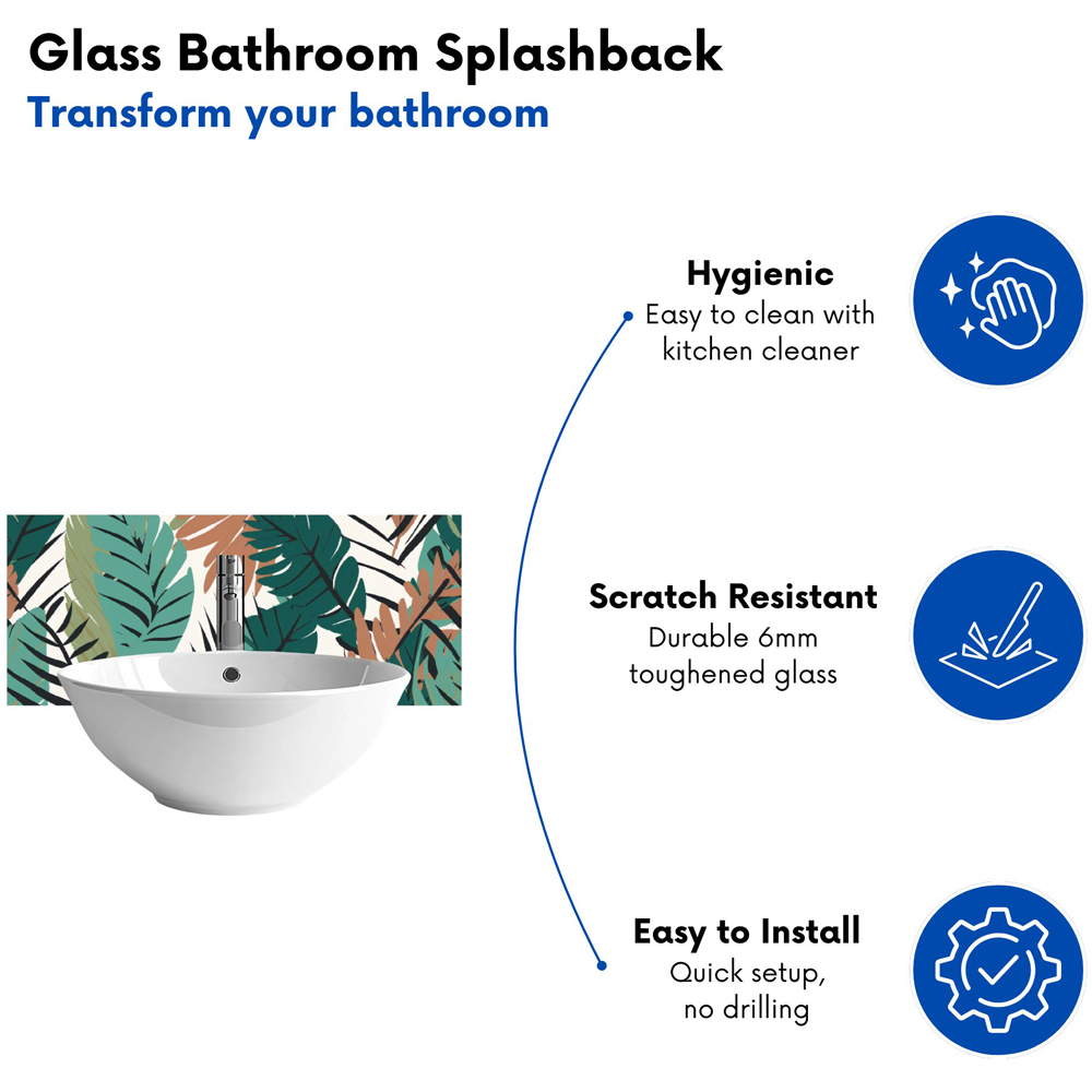 Warren Reed Designer Tropical Floral Leaves Green Brown Glass Bathroom Splashback 25 x 60cm Image 4