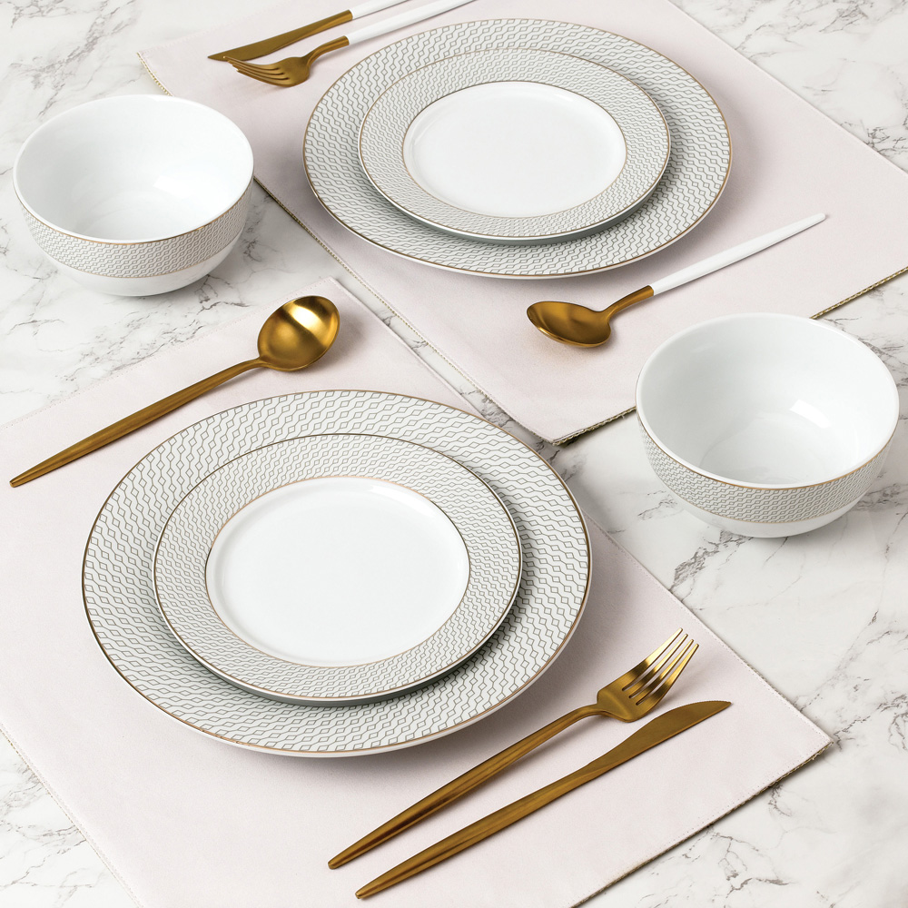Waterside Premium Diamond and Gold 12 Piece Dinner Set Image 2