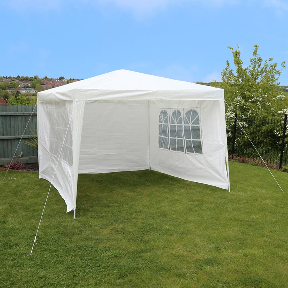 Charles Bentley 3 x 3m White Gazebo with 3 Side Walls Image 1