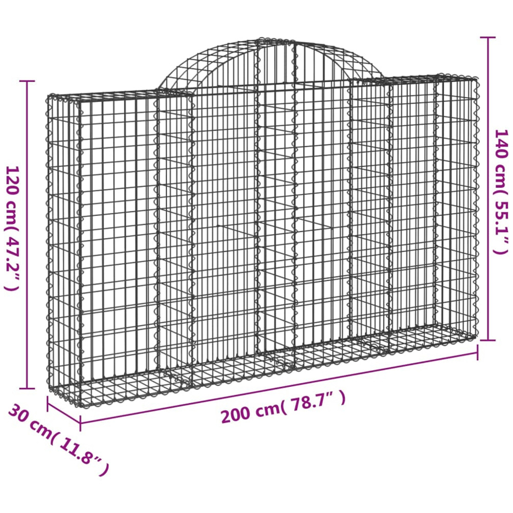 vidaXL Silver Galvanised Iron Arched Gabion Basket 120/140 x 30 x 200cm 20 Pack Image 5
