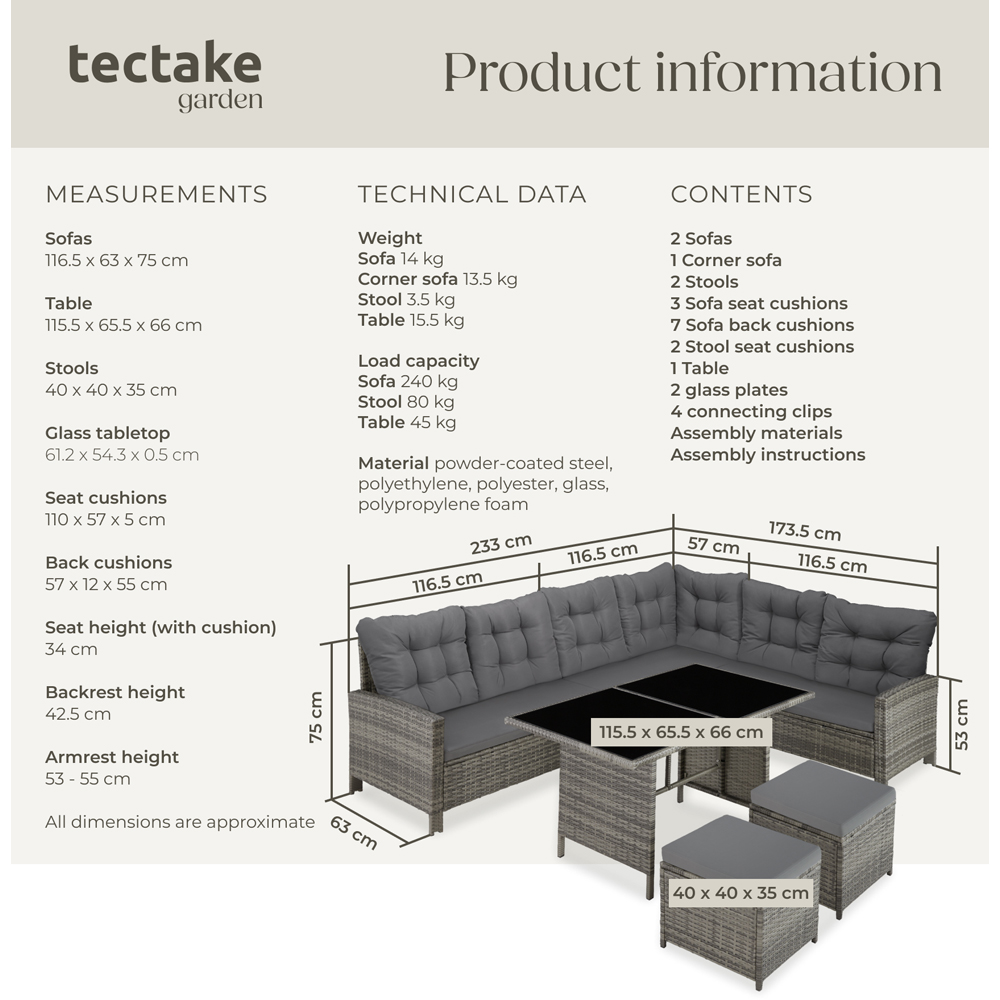 tectake Barletta 8 Seater Grey and Beige Rattan Garden Sofa Set Image 9