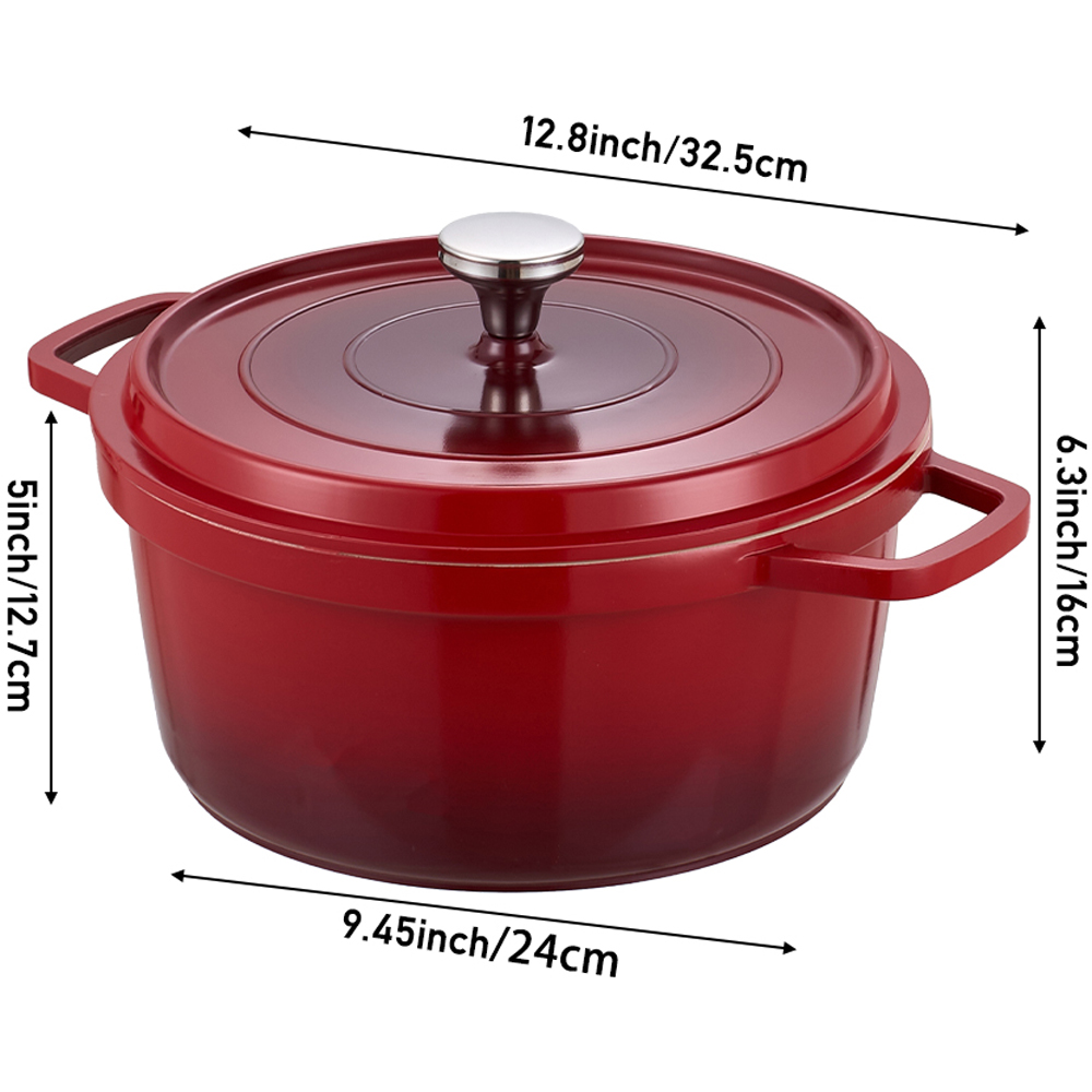 Living and Home 4.75L Red Non-Stick Cast Aluminium Enamelled Cooking Pot with Lid Image 8
