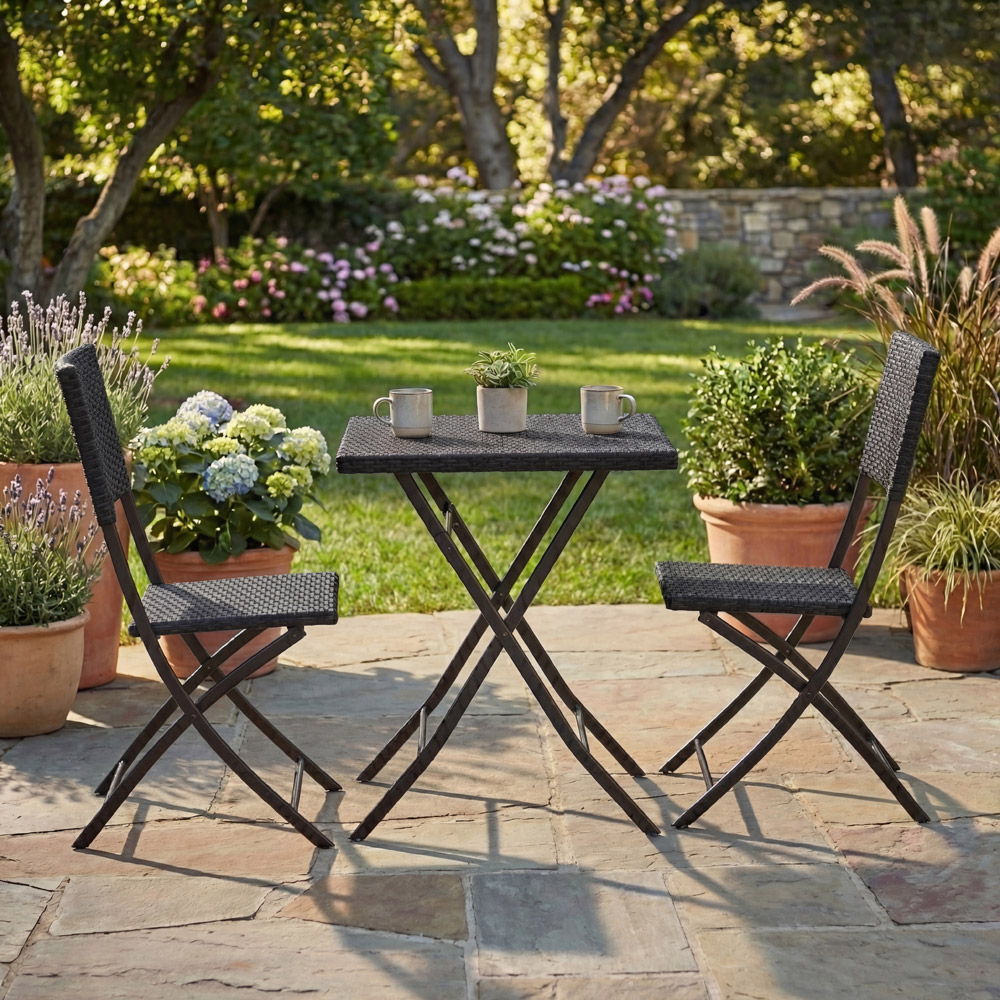 GARDEN VIDA Capri Rattan Effect 2 Seater Bistro Set Black Image 4
