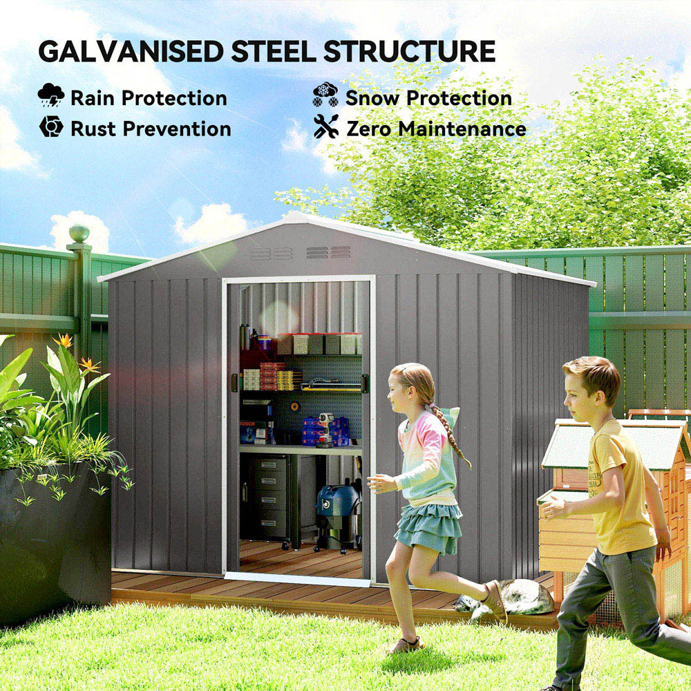 Outsunny 7.4 x 5.3ft Light Grey Galvanised Steel Garden Storage Shed Image 8