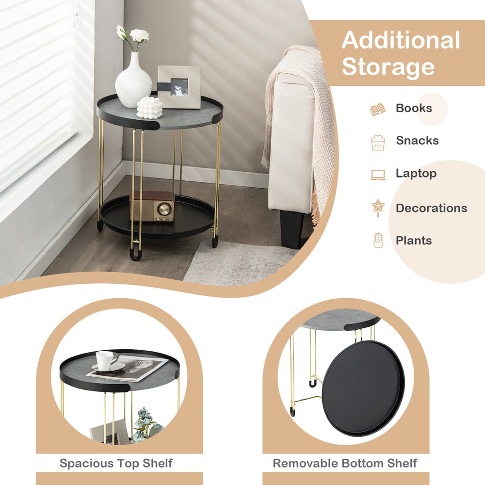 Costway Single Shelf Faux Marble Side Table with Removable Tray Image 7