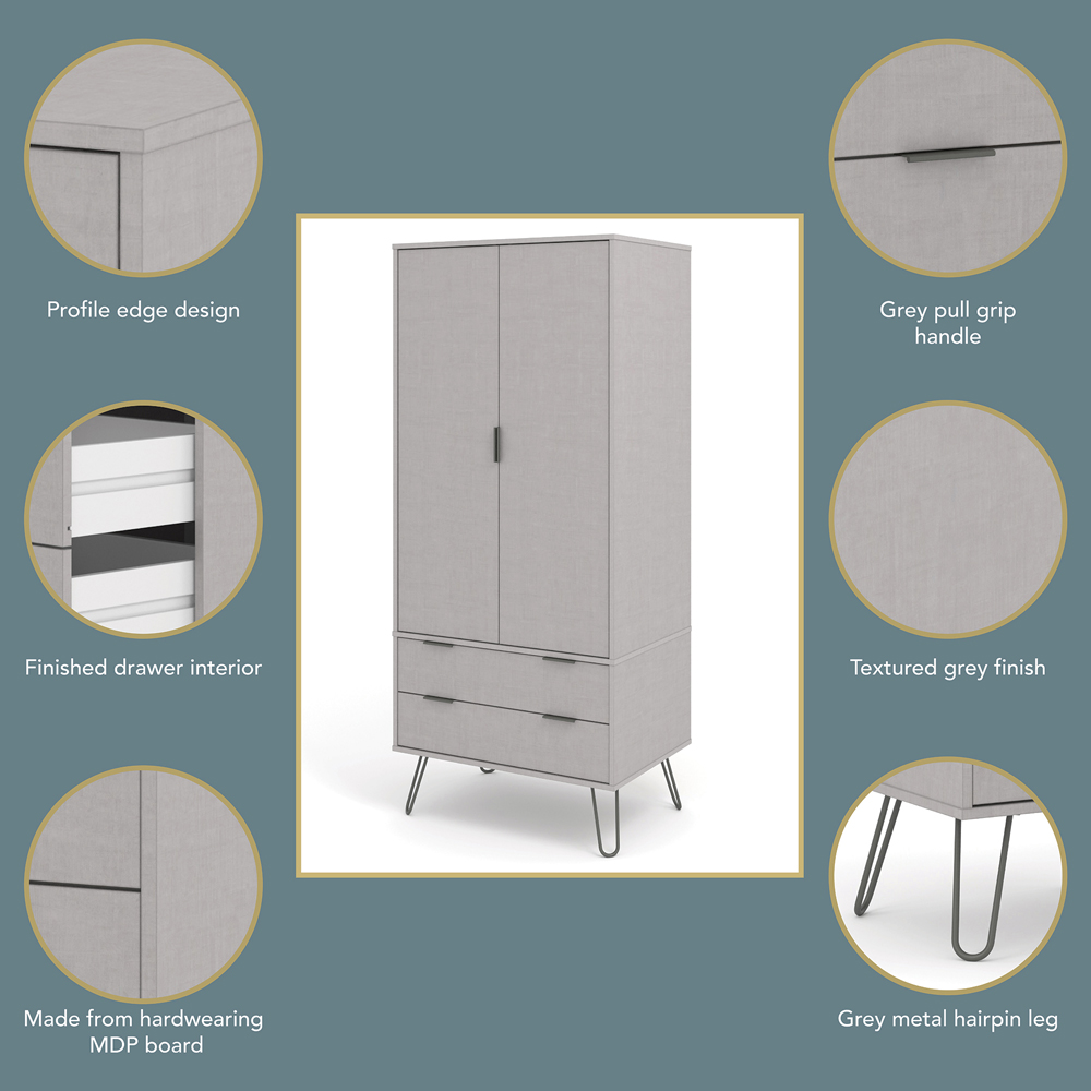 Augusta Grey 2 Door 2 Drawer Wardrobe Image 8