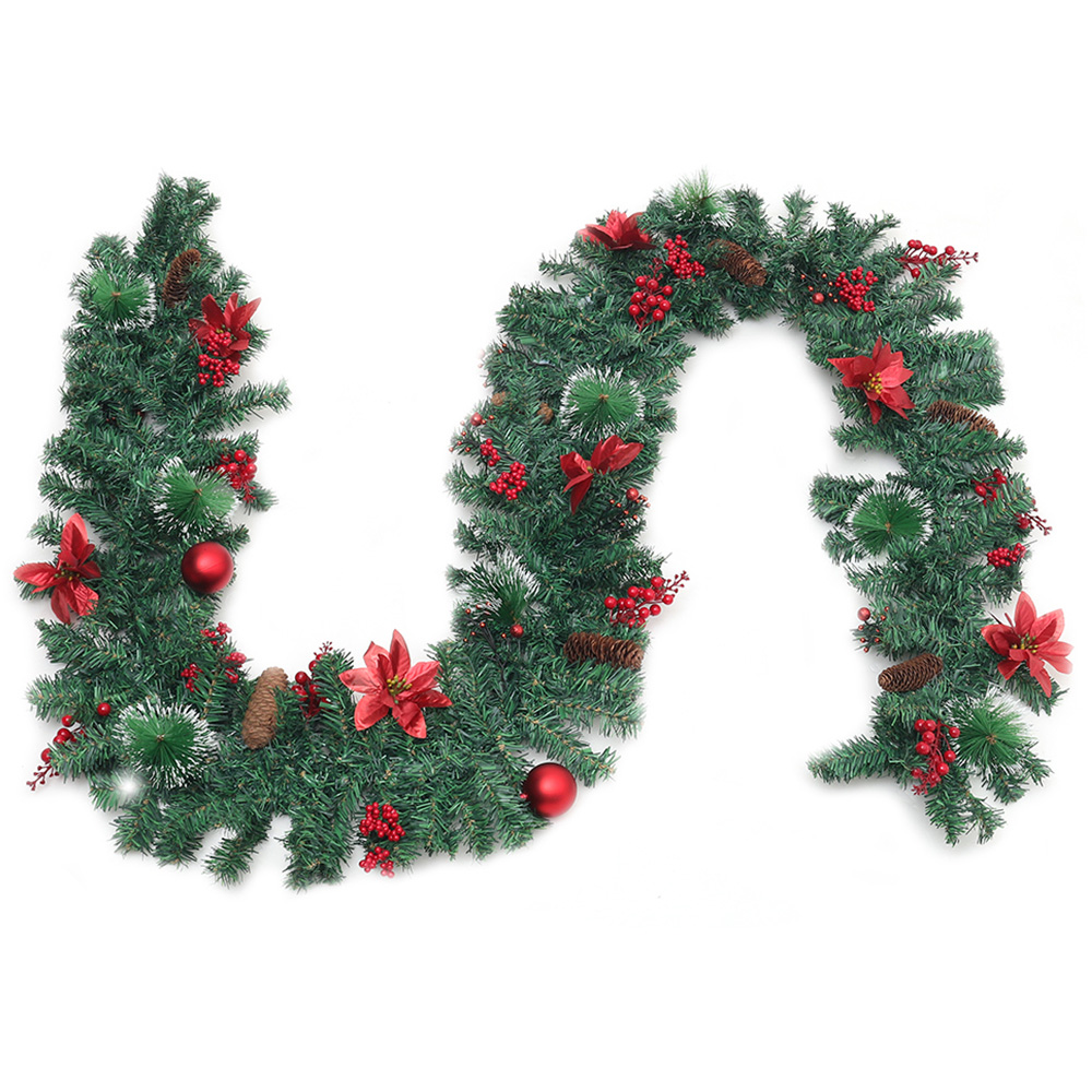 Living and Home Christmas Garland with Red Baubles Berries and Pinecones 270cm Image 3
