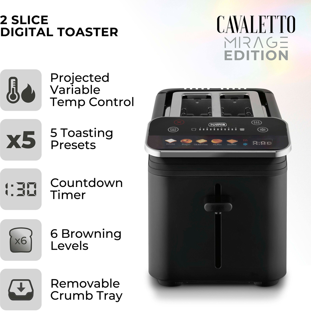 TOWER EEJB333 Mirage Black Variable Kettle 1.7L and 2 Slice Digital Toaster Image 6