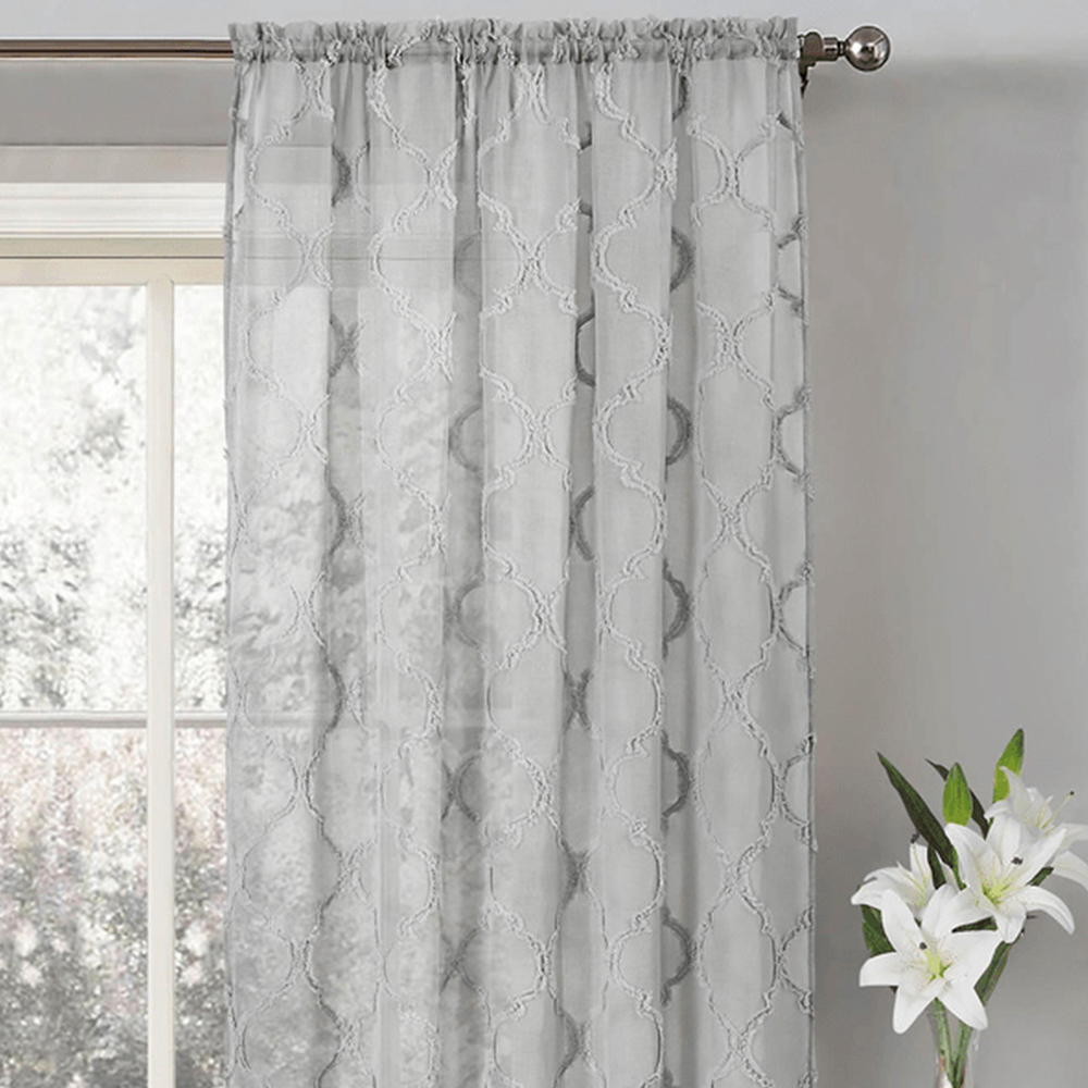 Velosso Tufted Grey Mariella Sheer Voile Panel Curtain 150 x 137cm Image 2