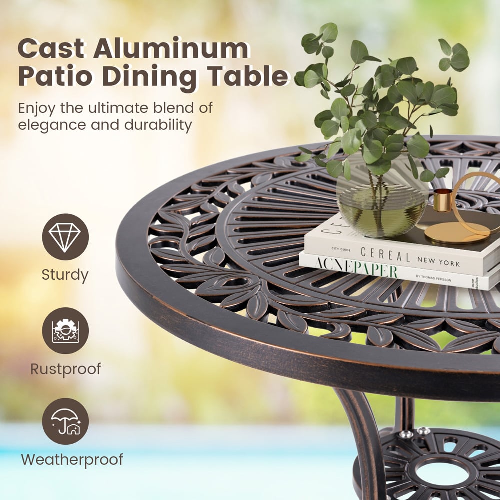 Costway Copper Round Cast Aluminium Table with Umbrella Hole Image 5