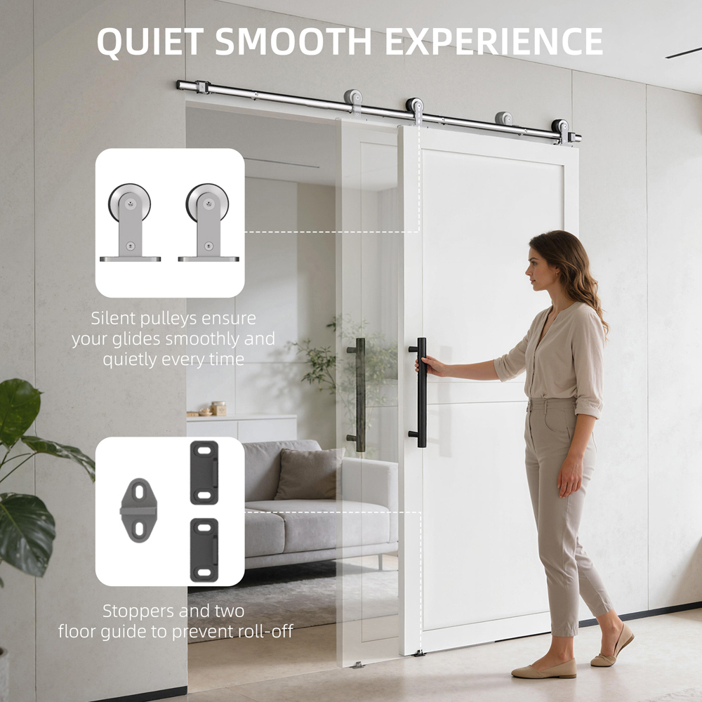 HOMCOM Sliver Tone Smooth Quiet Sliding Door Hardware Kit 180cm Image 7