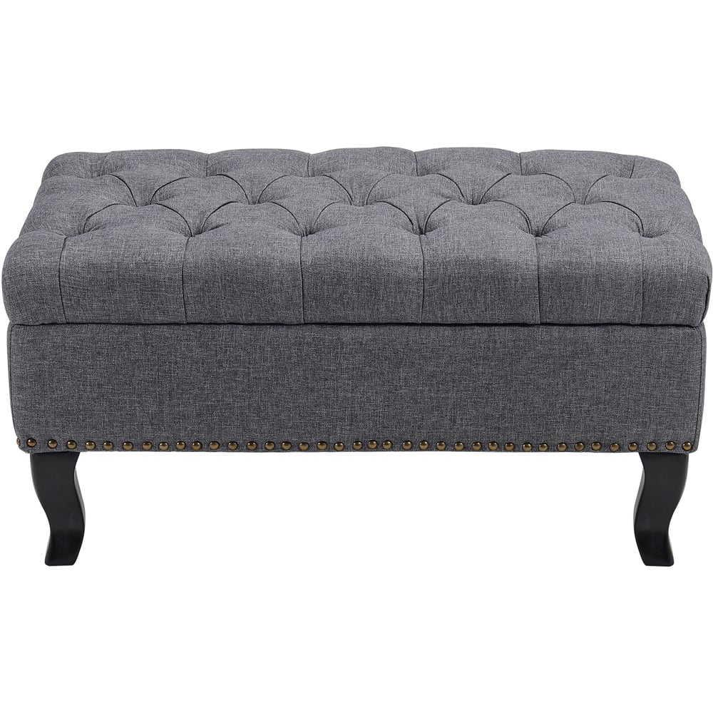 Living and Home Grey Nailhead Trim Ottoman Bench Image 2