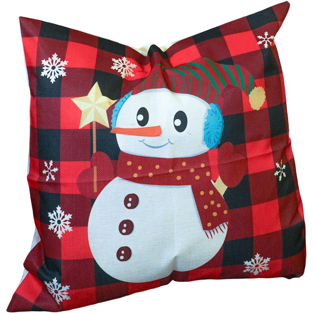 Xmas Haus Festive Black and Red Plaid Snowman Christmas Cushion 45 x 45cm Image 1