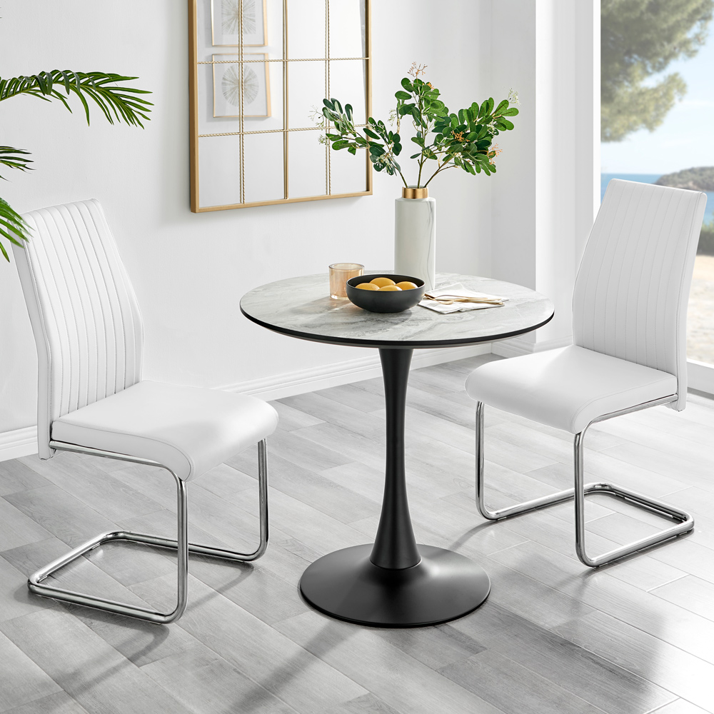 Furniturebox Elissa Fontana Marble Effect 2 Seater Round Dining Set White and Chrome Image 1