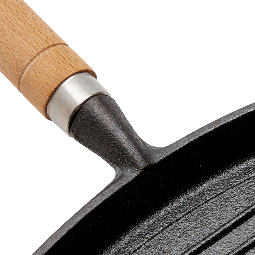 Living and Home 22cm Pre Seasoned Square Cast Iron Grill Pan with Wooden Handle Image 5