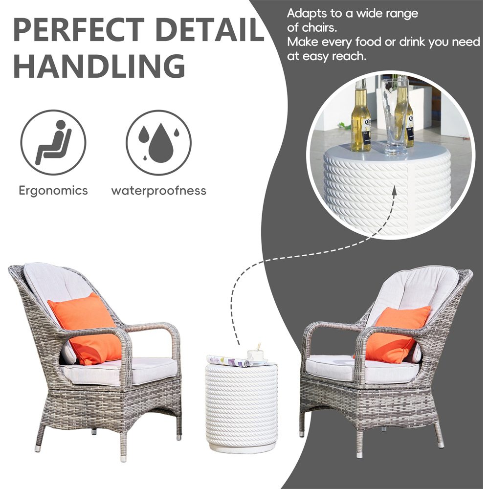 Direct Wicker Set of 2 Grey Rattan Garden Chairs with White Terrafab Composite Side Table Image 7