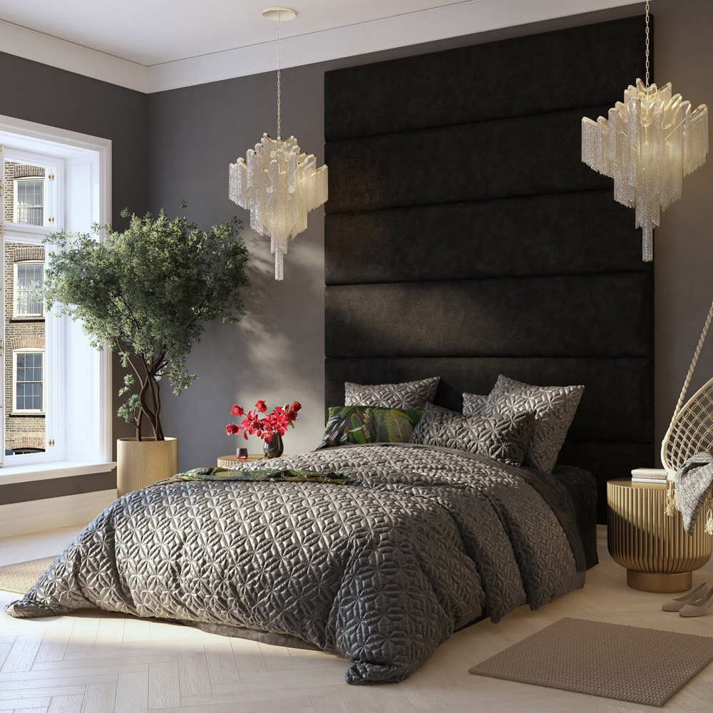 Aspire Furniture Llewelyn-Bowen Luxury Charcoal Kimiyo Linen Wall Mounted Headboard 45cm Image 9