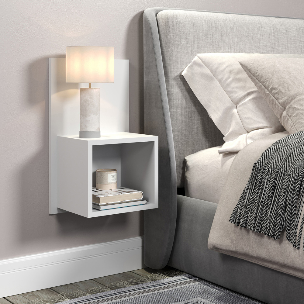 Core Products Kelly Single Shelf Matt White Effect Wall-Mounted Open Bedside Table Set of 2 Image 6
