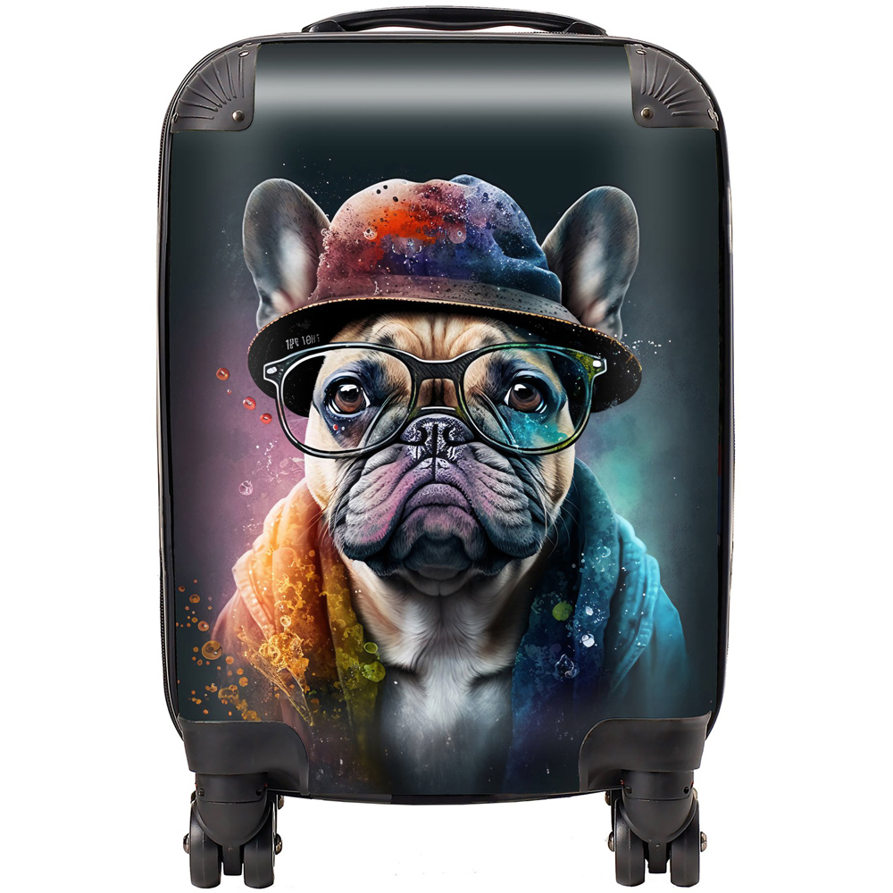 Warren Reed Designer Small Splashart French Bulldog Dog with Glasses Suitcase Image 1