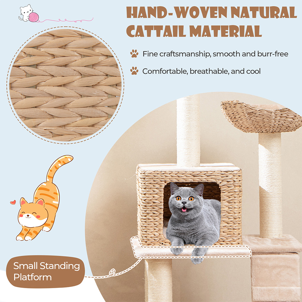 Costway 4 Tier Beige Cattail Cat Tree with Sisal Scratching Posts 122cm Image 6