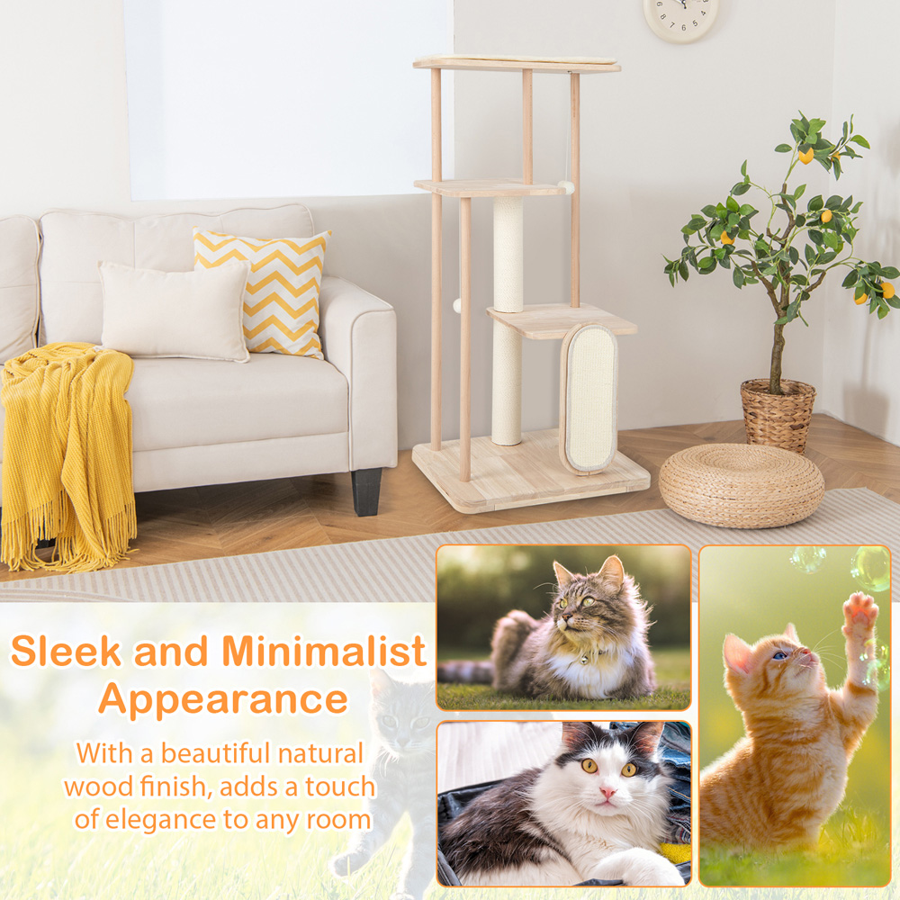 Costway 4 Tier Oak Wood Cat Tree with Beech Post 126cm Image 6