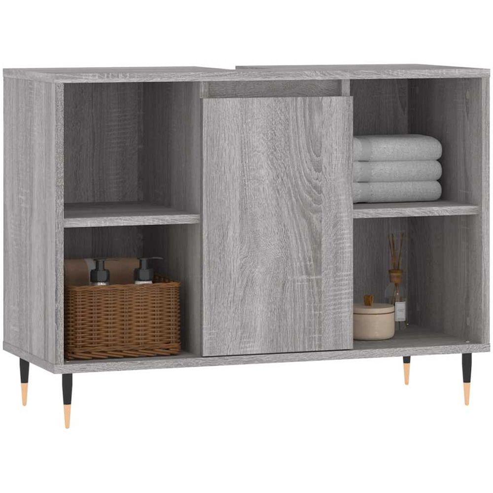 vidaXL Single Door 4 Shelf Grey Bathroom Cabinet Image 3