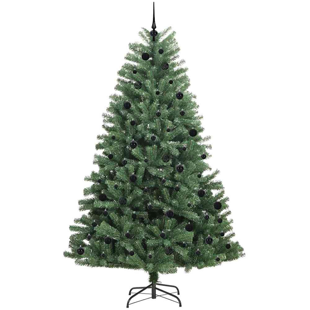 vidaXL Pre-Lit Black Baubles Green Artificial Hinged Christmas Tree 8ft Image 4