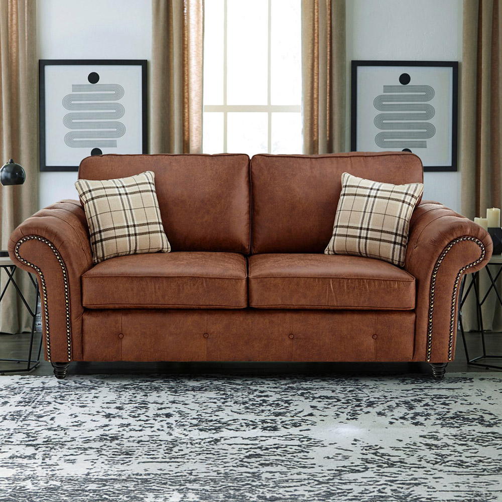 Portland Oakana 3 Seater Brown Leather Sofa Image 1