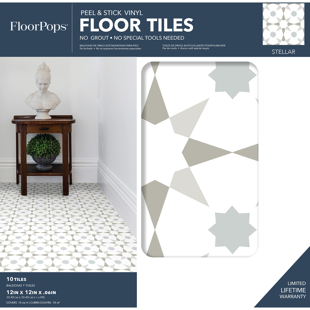 Floorpops Stellar White and Grey Peel and Stick Floor Tile 30.48 x 30.48cm 10 Pack Image 7