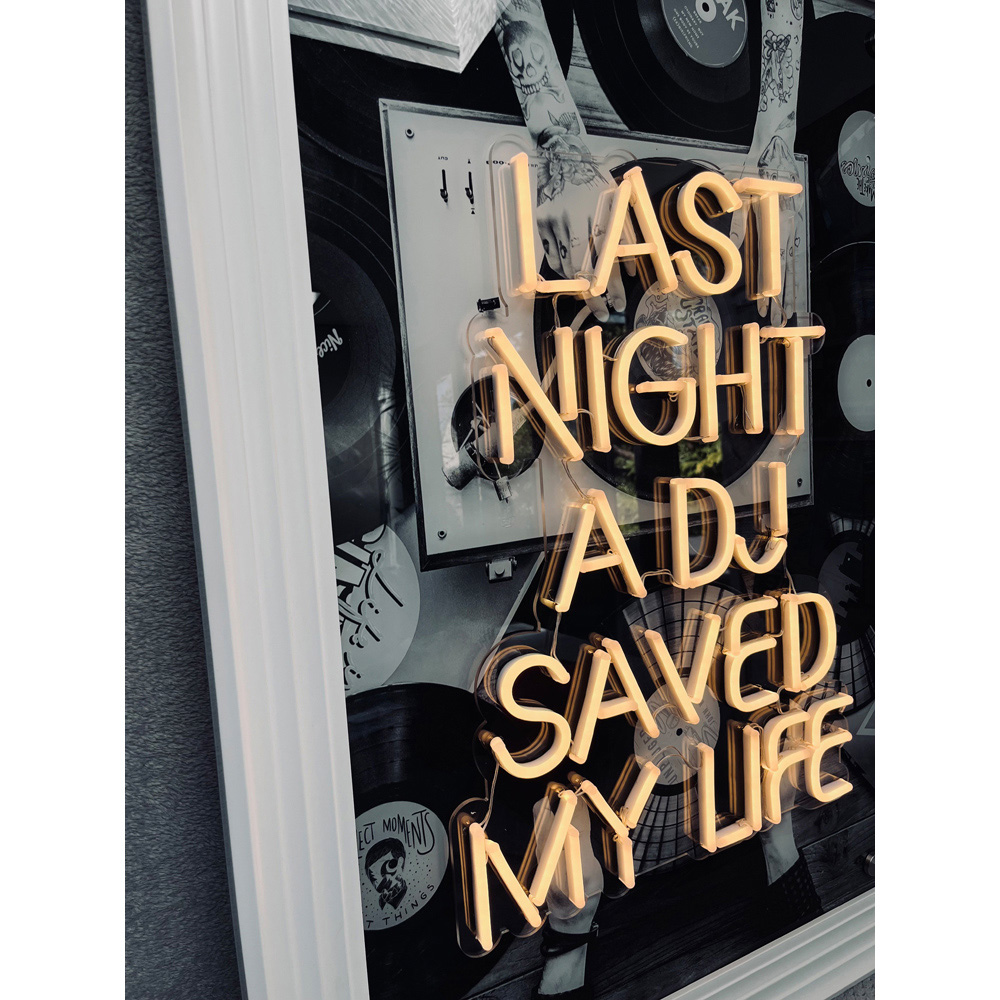 Splashbax Last Night a Dj Saved My Life White Premium Gallery Frame LED Neon Wall Art Image 3