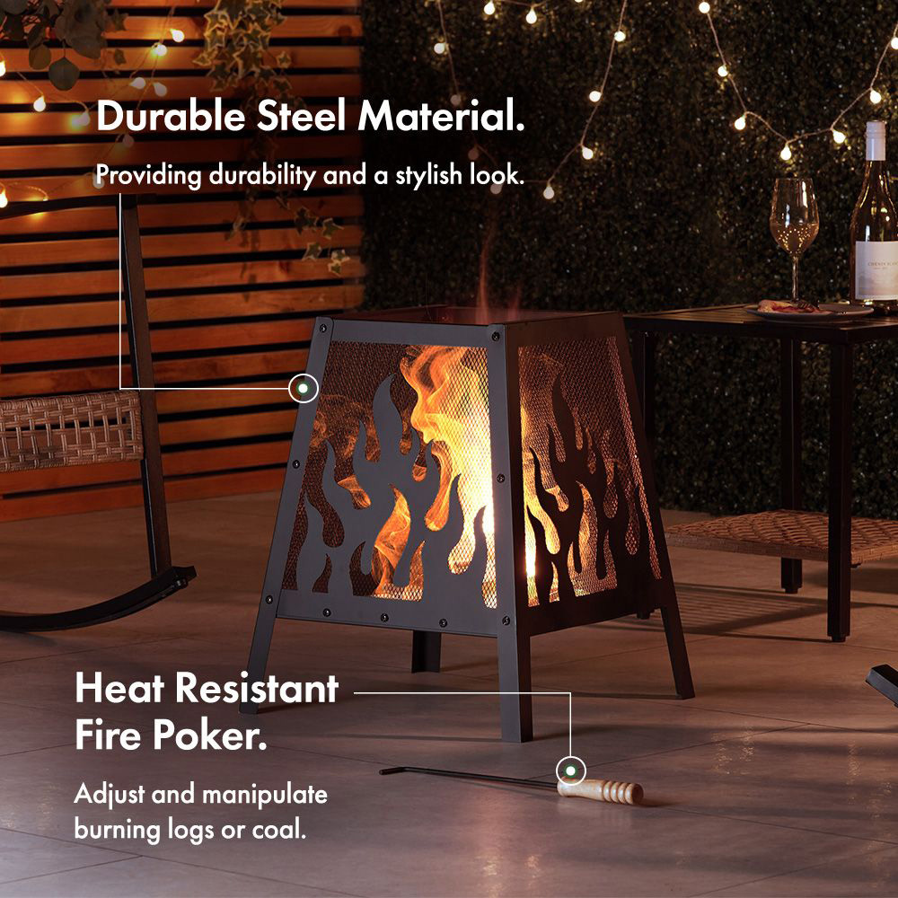 VonHaus Black Flame Design Square Fire Pit Image 2