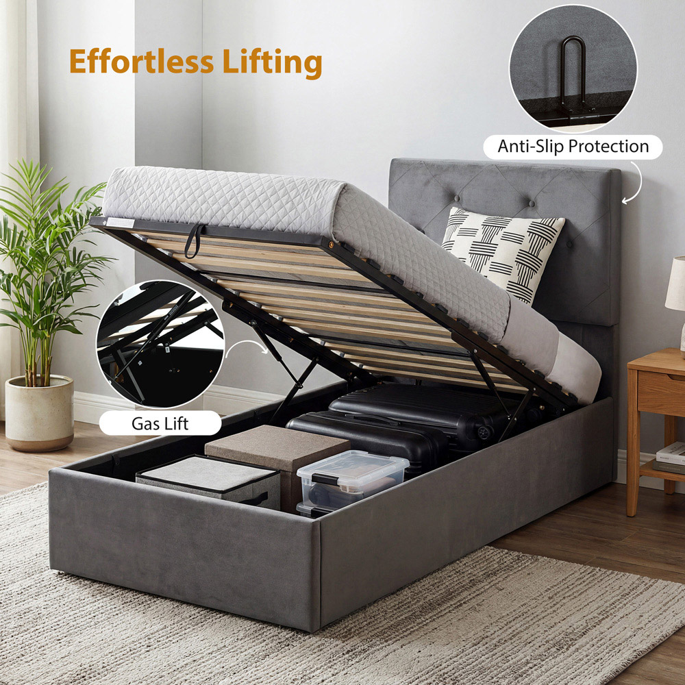 Portland Single Dark Grey Gas Lift Up Bed Frame Image 4