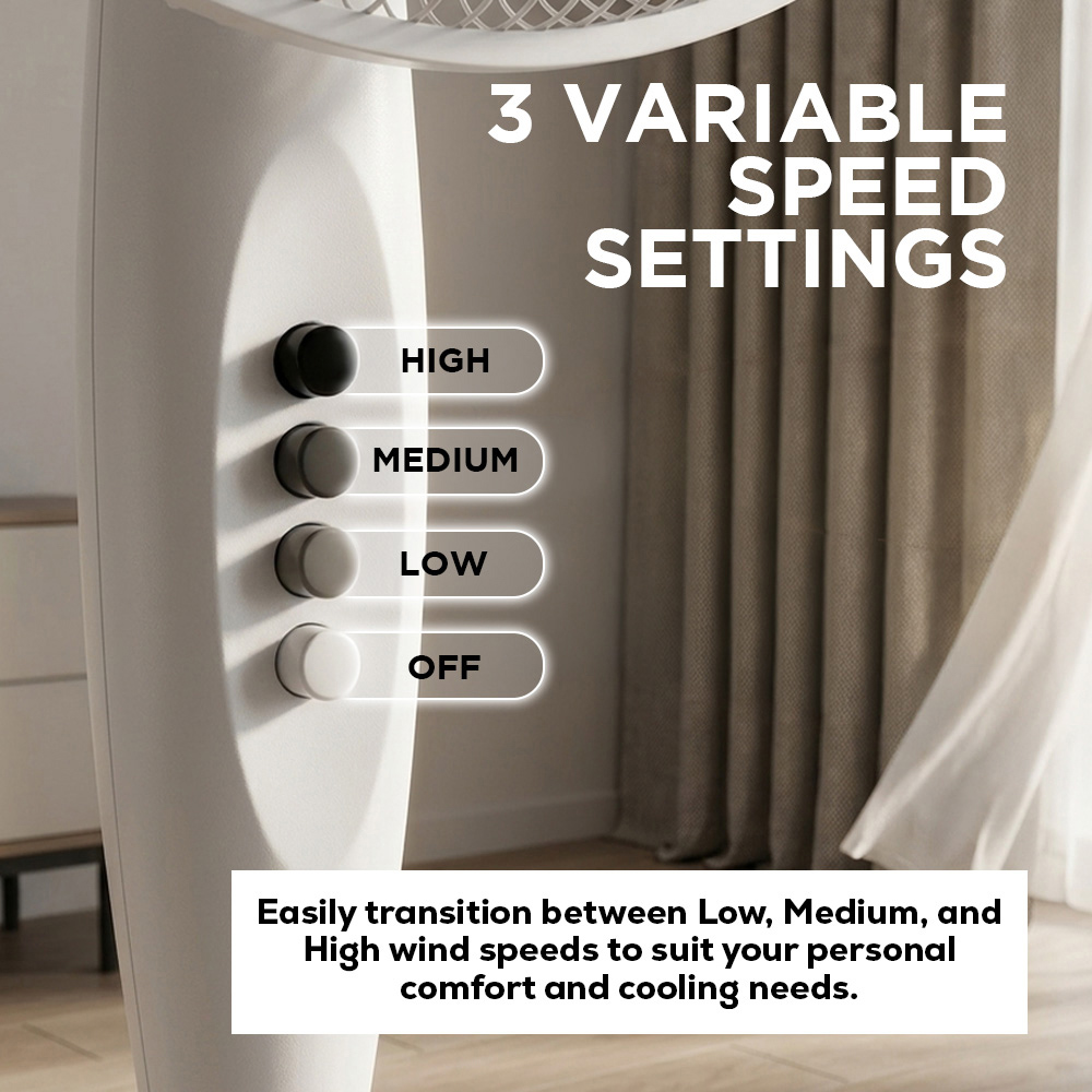 Alivio White 3 Blade Quiet Adjustable Oscillating Pedestal Floor Fan 45W Image 8