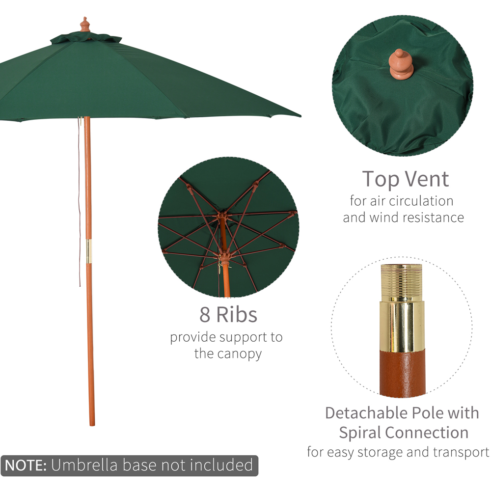 Outsunny Dark Green Wooden Garden Parasol with Top Vent 2.5m Image 5