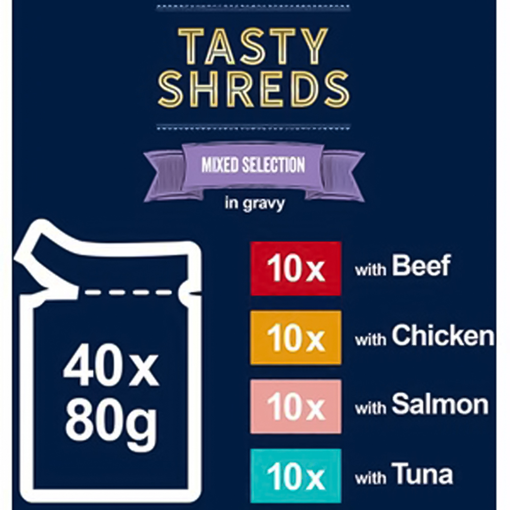 Felix Tasty Shreds Mixed Selection Gravy Cat Food 40 Pack 80g Image 3