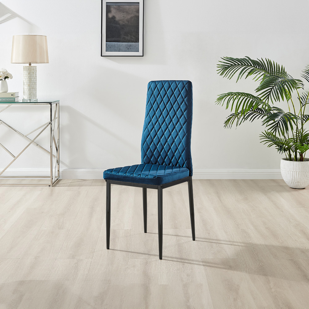 Furniturebox Arona Valera 4 Seater Round Dining Set Navy Black and Chrome Image 4