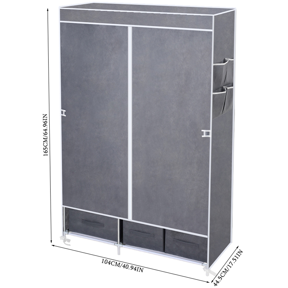 Living and Home 3 Drawer Silver Portable Non Woven Fabric Wardrobe Image 9
