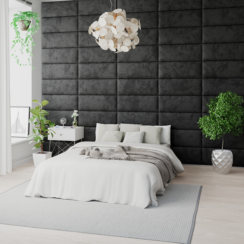 Aspire EasyMount Black Mirazzi Velvet Upholstered Wall Mounted Headboard Panels 4 Pack Image 2