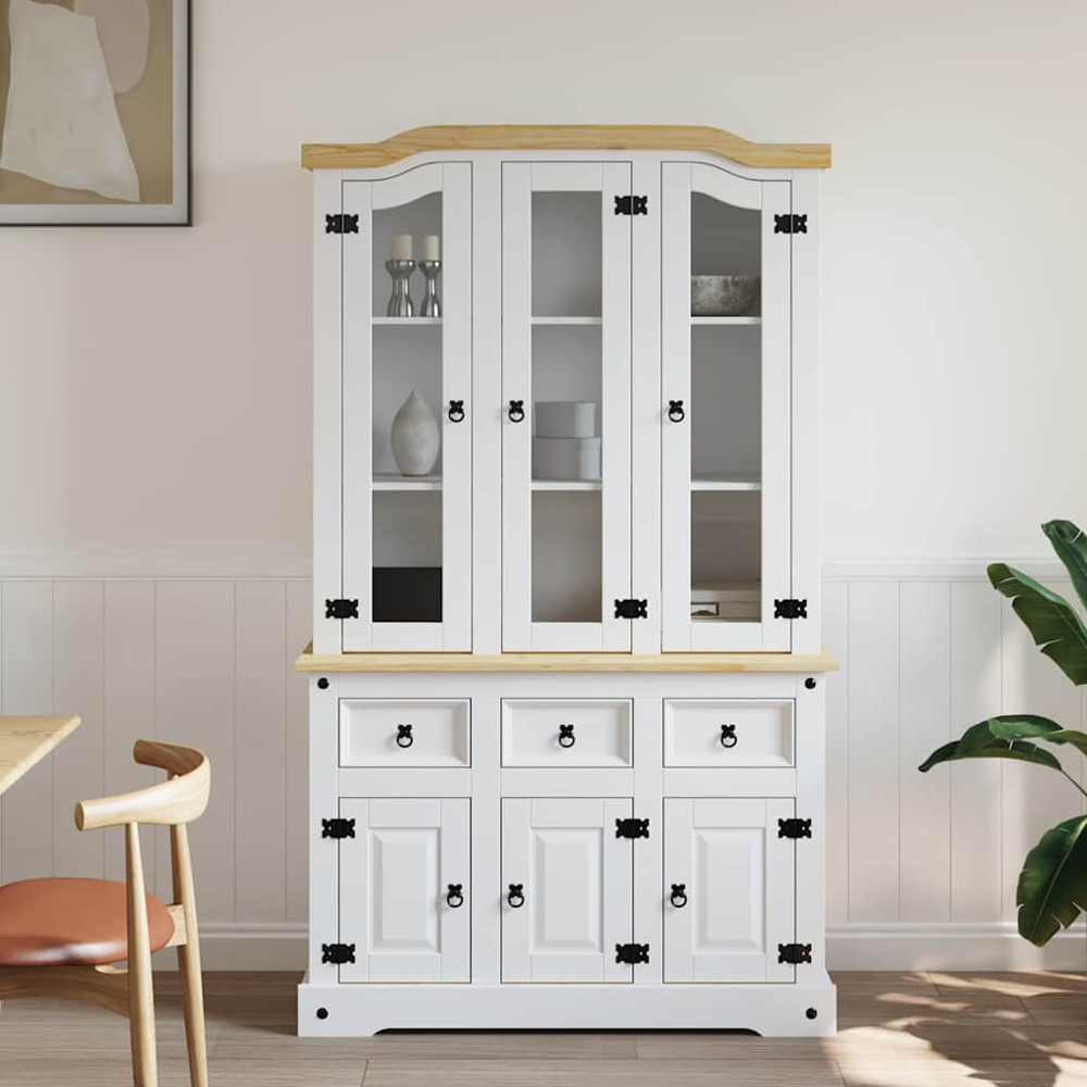 vidaXL Corona 6 Door 3 Drawer White Solid Pine Wood Highboard Image 8