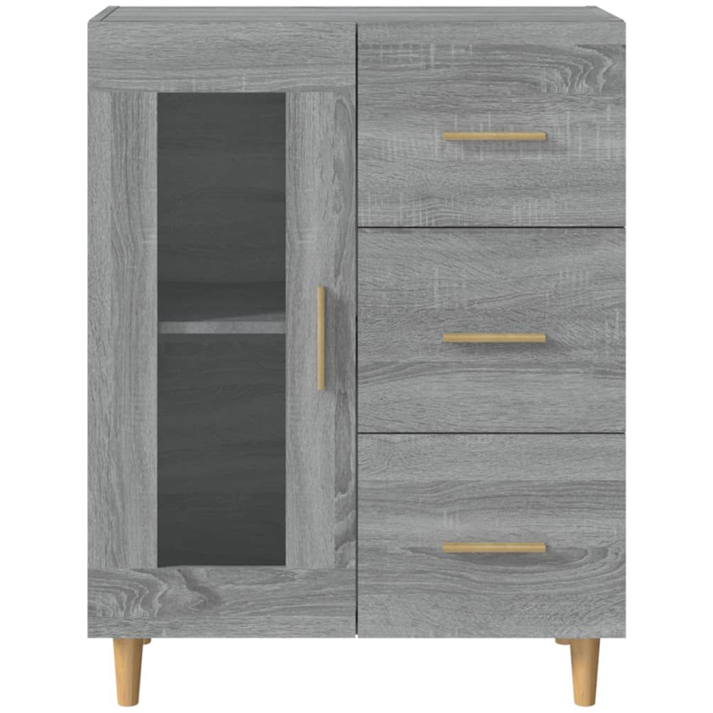 vidaXL Single Glass Door 3 Drawer Grey Sonoma Wooden Sideboard Image 5